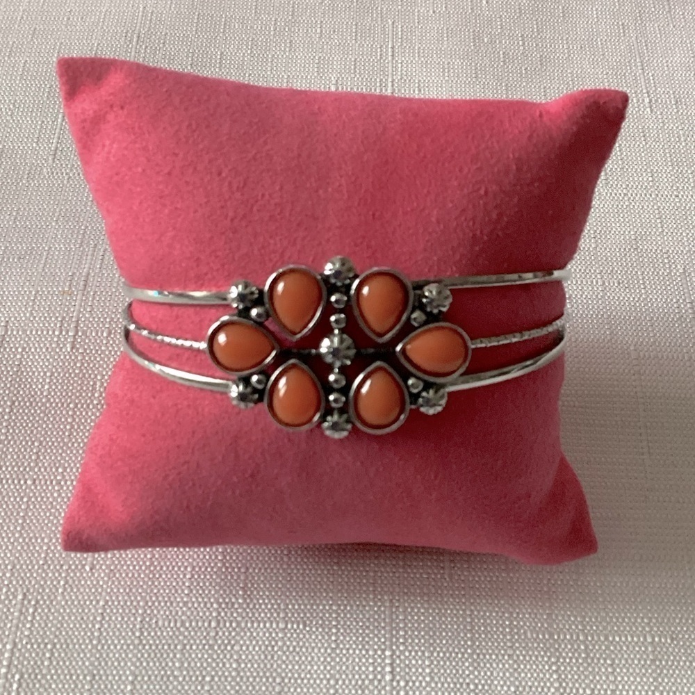 Rust Color Acrylic Silver Tone Cuff Bracelet